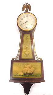 VTG SETH THOMAS BANJO WALL CLOCK SHIP SCENE ELEC,: CLOCK REMAINS IN GOOD CONDITION WITH SOME LIGHT WEAR APPROX. COMBINED DIMENSIONS: 30'' H x 11'' W x 5'' D