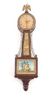 TELECHRON 694 ELECTRIC MINI BANJO WALL CLOCK: CLOCK REMAINS IN GOOD CONDITION WITH SOME LIGHT WEAR, GLASS & FACE SURROUND ARE LOOSE APPROX. COMBINED DIMENSIONS: 21'' H x 6'' W x 4'' D