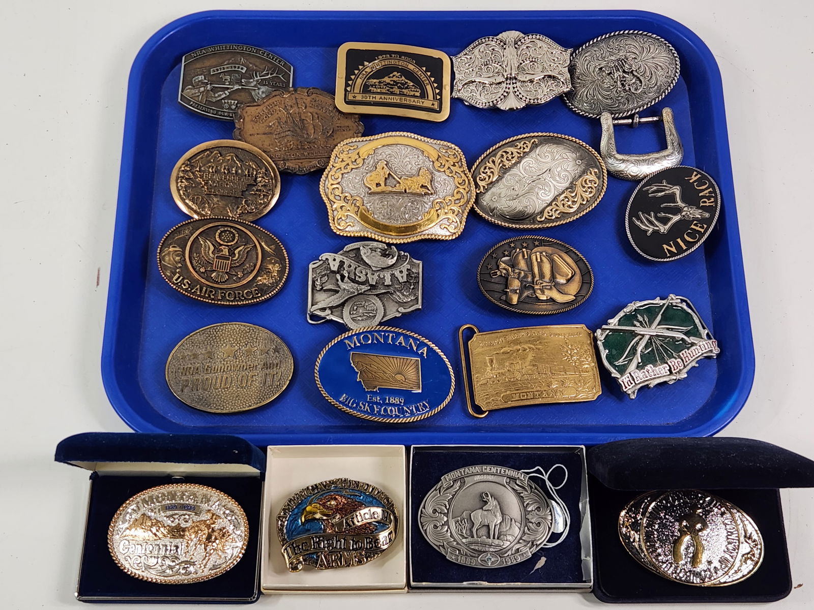 BELT BUCKLES ,LOT OF (21) VARIOUS STYLES: LOT OF (21) VARIOUS STYLES AND SIZES OF BELT BUCKLES