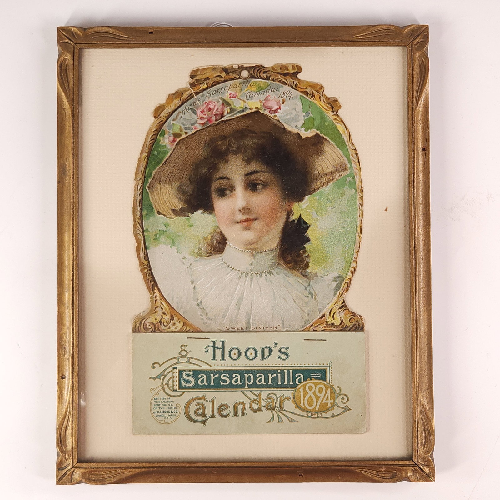 1894 HOOD'S SARSAPARILLA ADV. CALANDER: REMAINS IN VERY GOOD CONDITION IN FRAME ,9 X 11 X 1