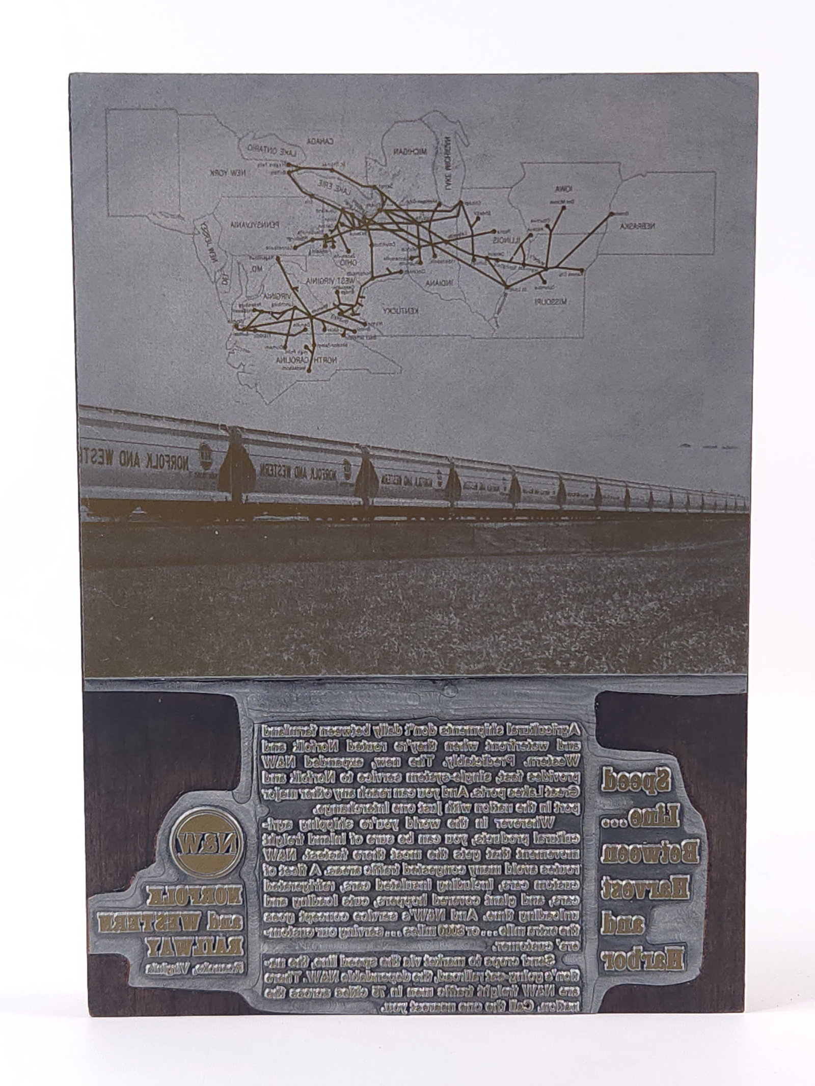 N&W RY. CO. TRAIN ROUTE PRINTERS BLOCK (1 of 2)