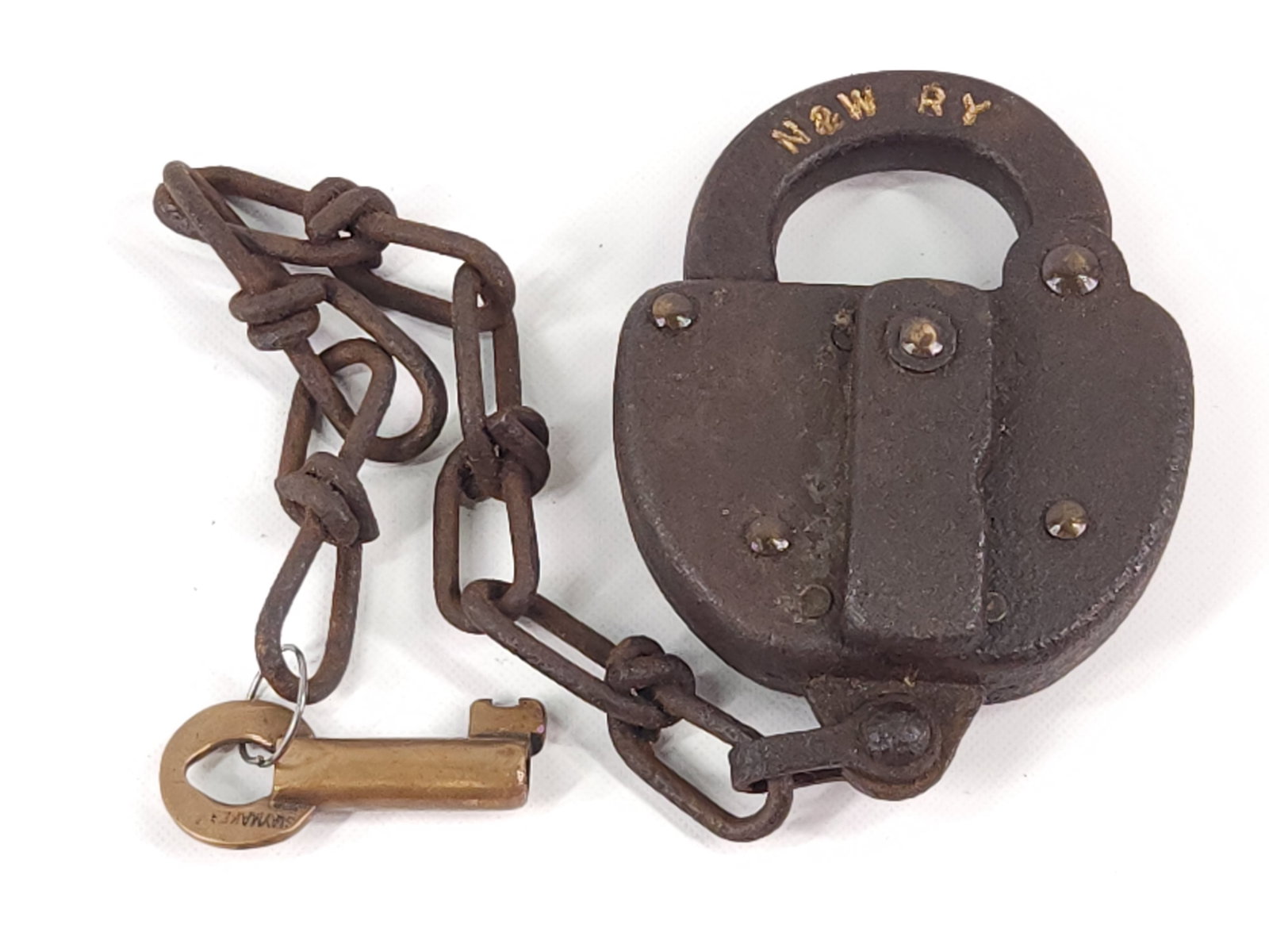 ANTIQUE N&W RY LOCK W/ BRASS SLAYMAKER KEY (1 of 3)