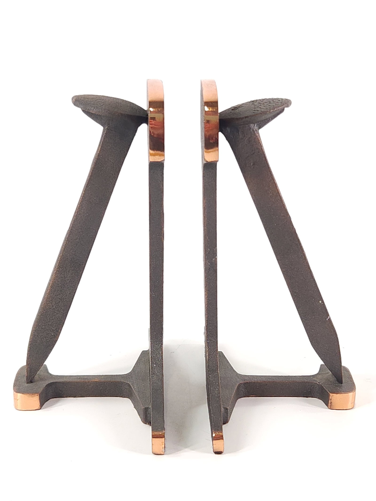 PAIR OF RAILROAD SECTION & SPIKE BOOKENDS: SET REMAINS IN GOOD CLEAN CONDITION.