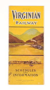 1913 VIRGINIAN RAILWAY SCHEDULES & INFO PAMPHLET: REMAINS IN GOOD CONDITION, SHOWING SOME TYPICAL WEAR.