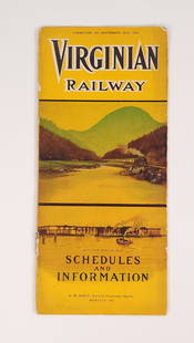 1916 VIRGINIAN RAILWAY SCHEDULES & INFO PAMPHLET: REMAINS IN FAIR CONDITION, COVER SEPARATED.