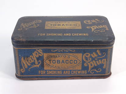 MAYO'S TOBACCO CUT PLUG TIN: REMAINS IN FAIR TO GOOD CONDITION, SHOWING SOME TYPICAL WEAR.