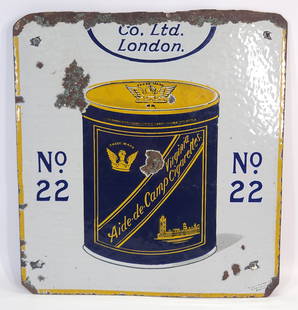 ANTIQUE VIRGINIA CIGARETTES PORCELAIN DOUBLE SIDED SIGN: REMAINS IN POOR TO FAIR CONDITION, SHOWING CUT AT TOP AND CHIPS OR PORCELAIN.