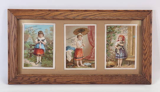 ALLEN GINTER PET CIGARETTES ADVERTISING TRADE CARDS: ALL REMAIN IN GOOD CONDITION, NICELY FRAMED.