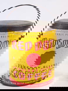 FLEETWOOD COFFEE CO. RED DOT 3 LB TIN: REMAINS IN GOOD CONDITION, SHOWING SOME TYPICAL WEAR.