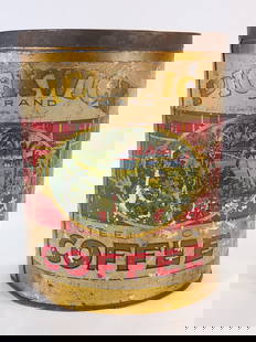 KANSAS CITY PICKWICK BRAND COFFEE TIN 3LBS: REMAINS IN FAIR CONDITION, SHOWING WEAR WITH SCUFFS.