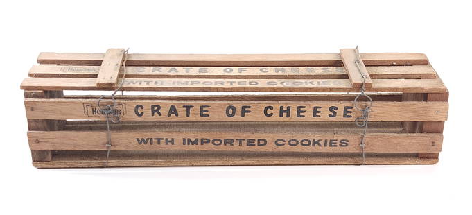 HOUSTON'S CRATE OF CHEESE WOOD BOX.: REMAINS IN GOOD CONDITION, SHOWING SOME TYPICAL WEAR.