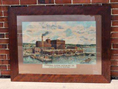 FEDERAL SUGAR REFINING CO. NY. WAREHOUSE PRINT: REMAINS IN GOOD CONDITION. ORIGINAL ANTIQUE FRAME SHOWING WEAR.