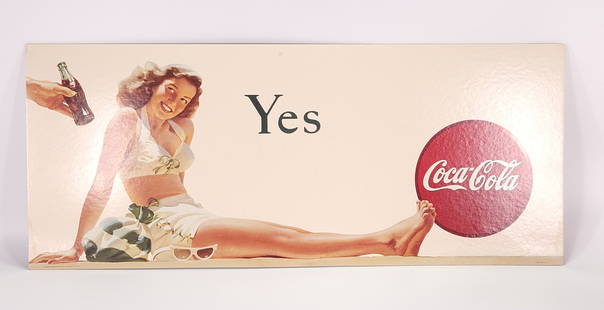 1946 COCA COLA YES PINUP GIRL SIGN: REMAINS IN VERY GOOD CONDITION.