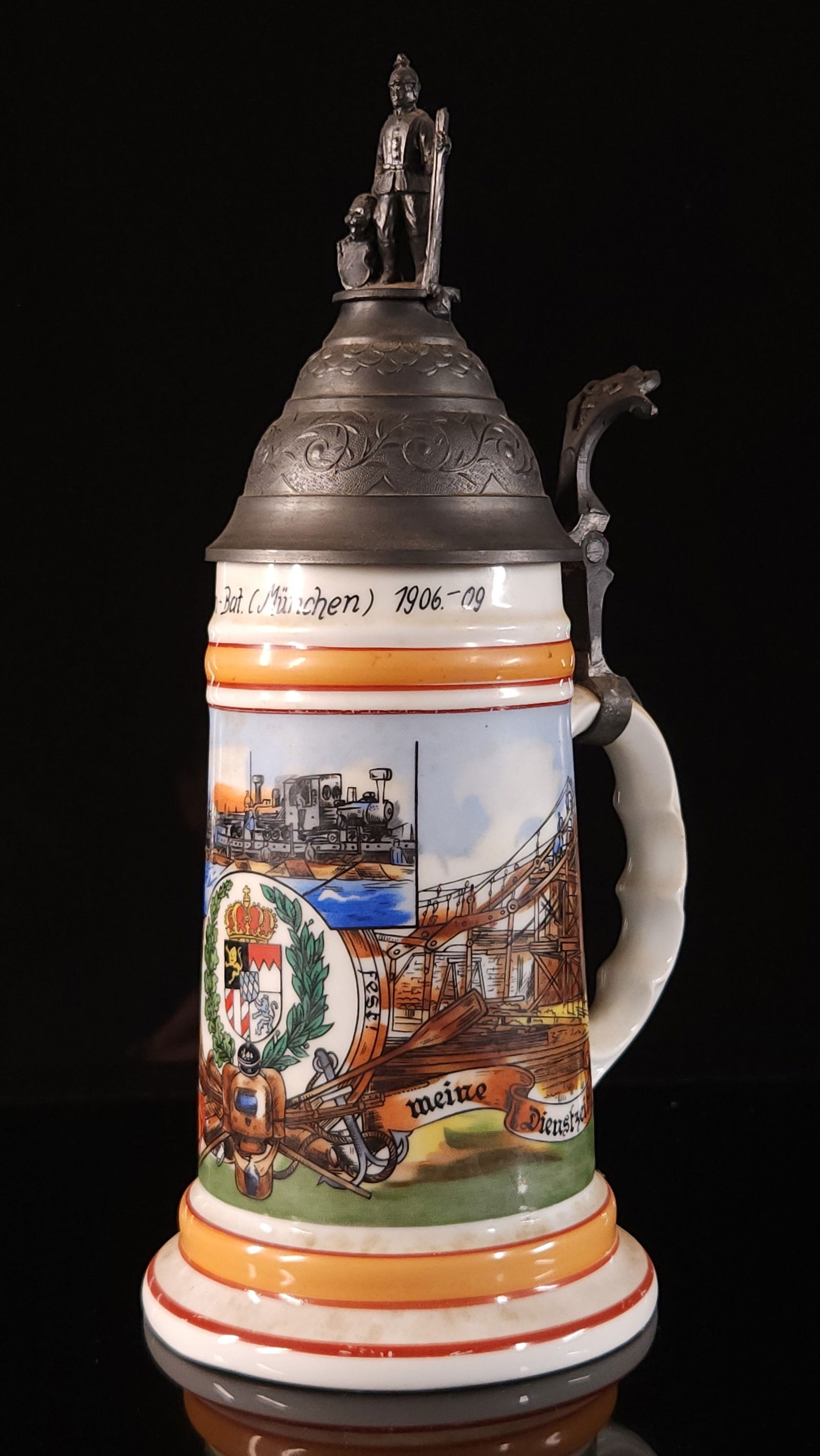 LITHOPHANE MILITARY RAILROAD HAND PAINTED STEIN (1 of 7)