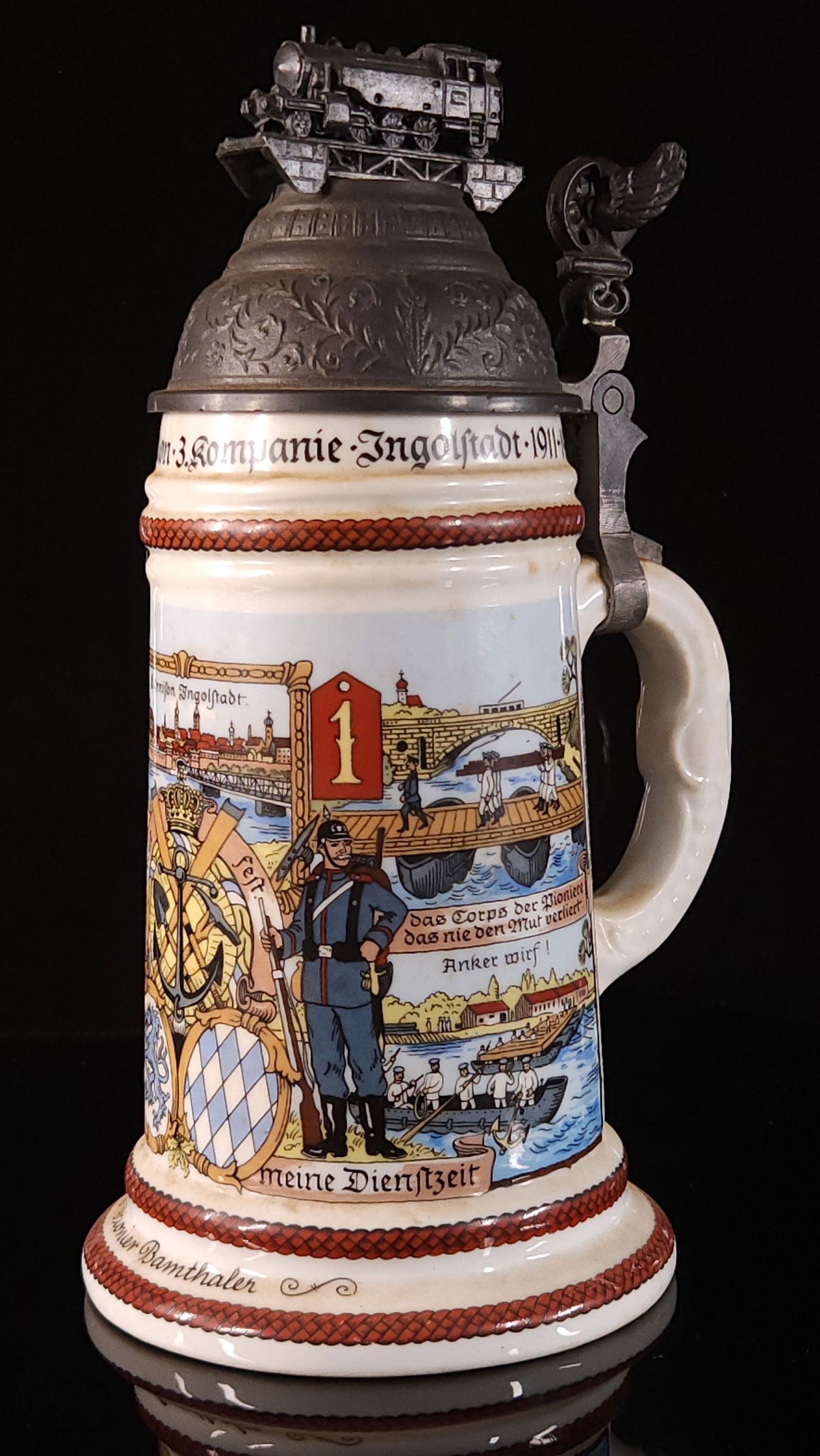 LITHOPHANE MILITARY RAILROAD HAND PAINTED STEIN (1 of 6)