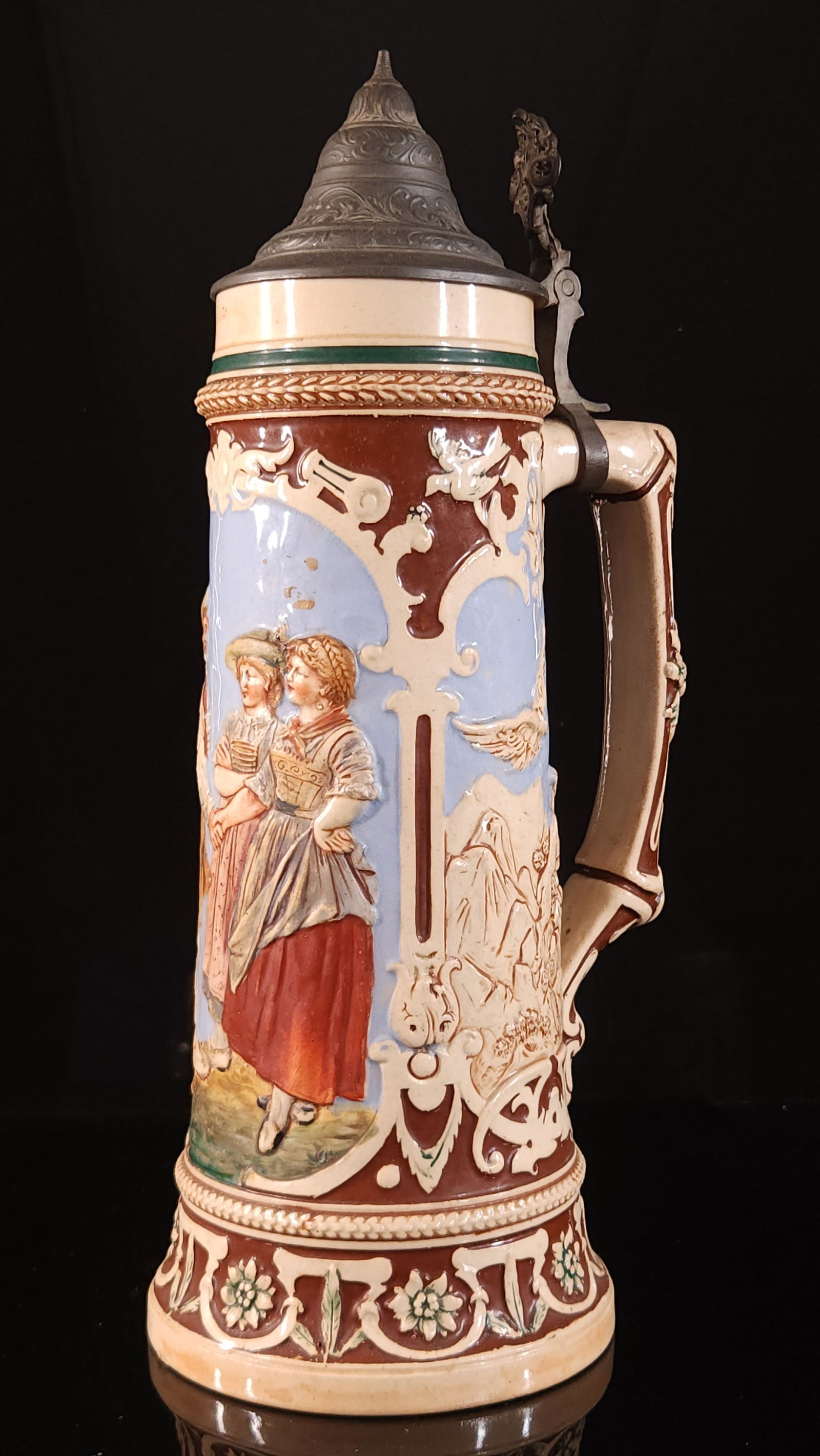 ANTIQUE GERMAN MOUNTAIN SCENE STORY TELLER STEIN (1 of 6)