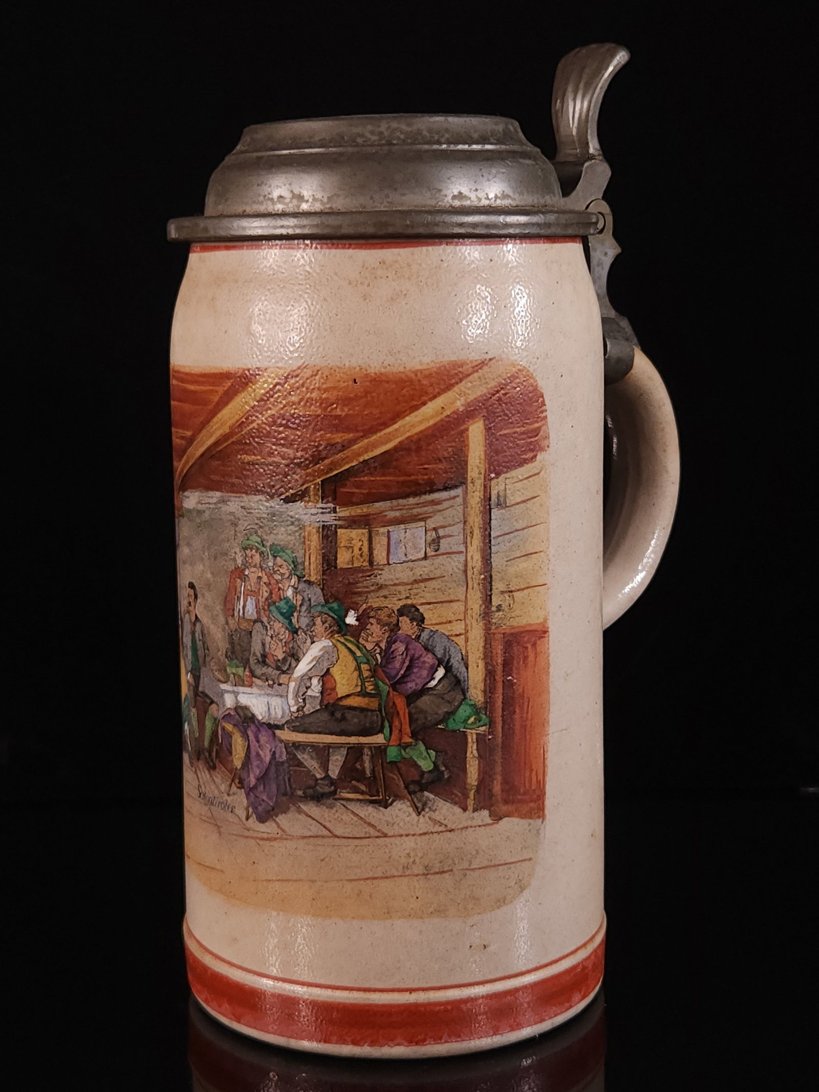 1 LITER GERMAN DRINKING STEIN - PUB SCENE (1 of 5)