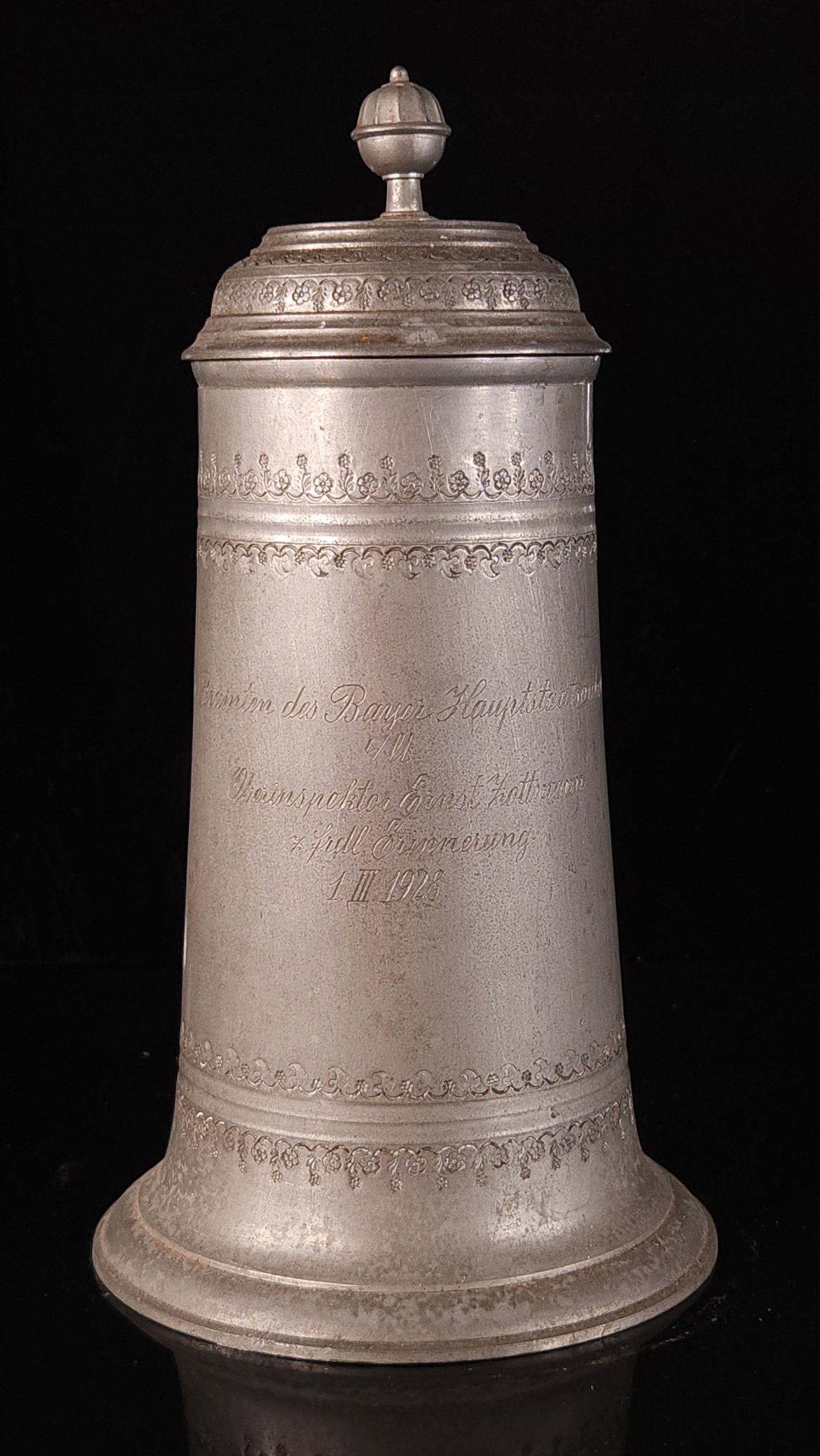 1928 GERMAN PEWTER DRINKING STEIN TANKARD (1 of 6)