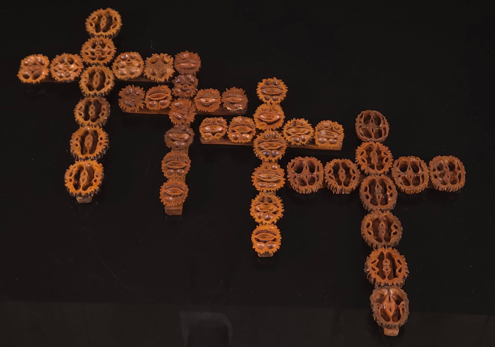 4) FOLK ART CUT WALNUT RELIGIOUS CROSSES (1 of 6)