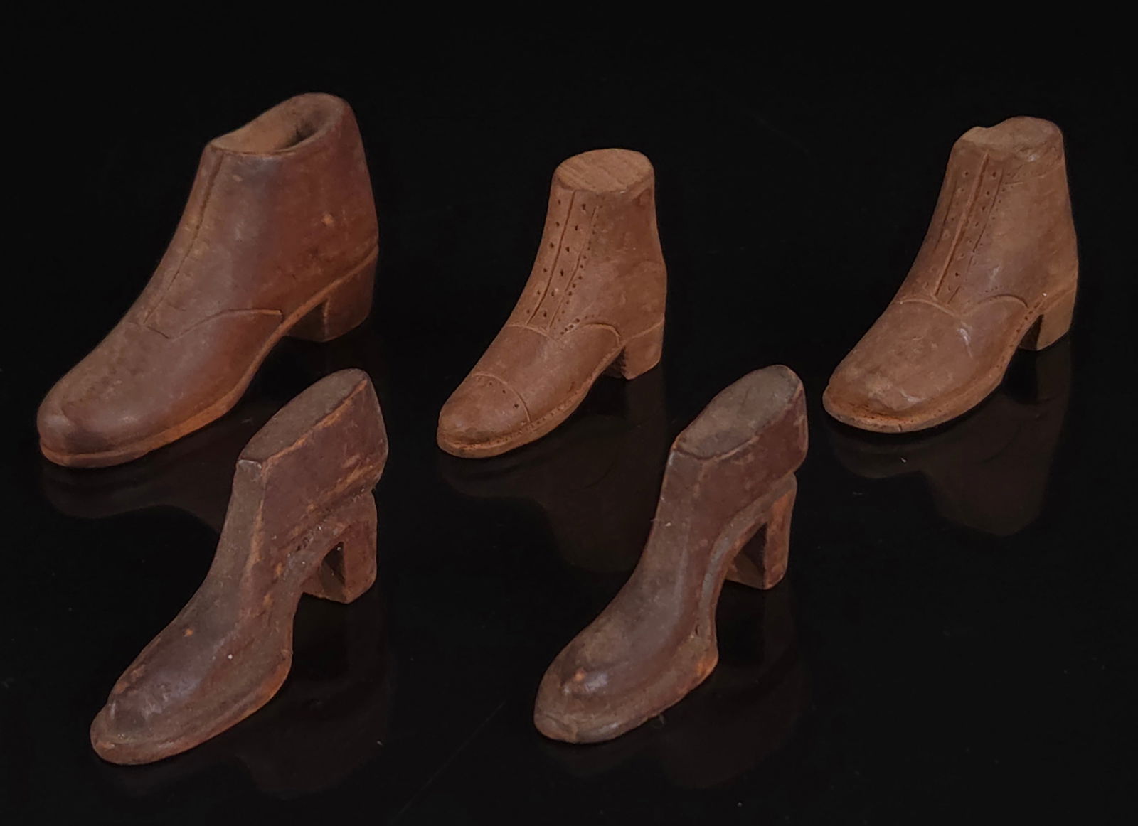 5) EARLY HAND CARVED WOOD SHOE BOOTS (1 of 3)