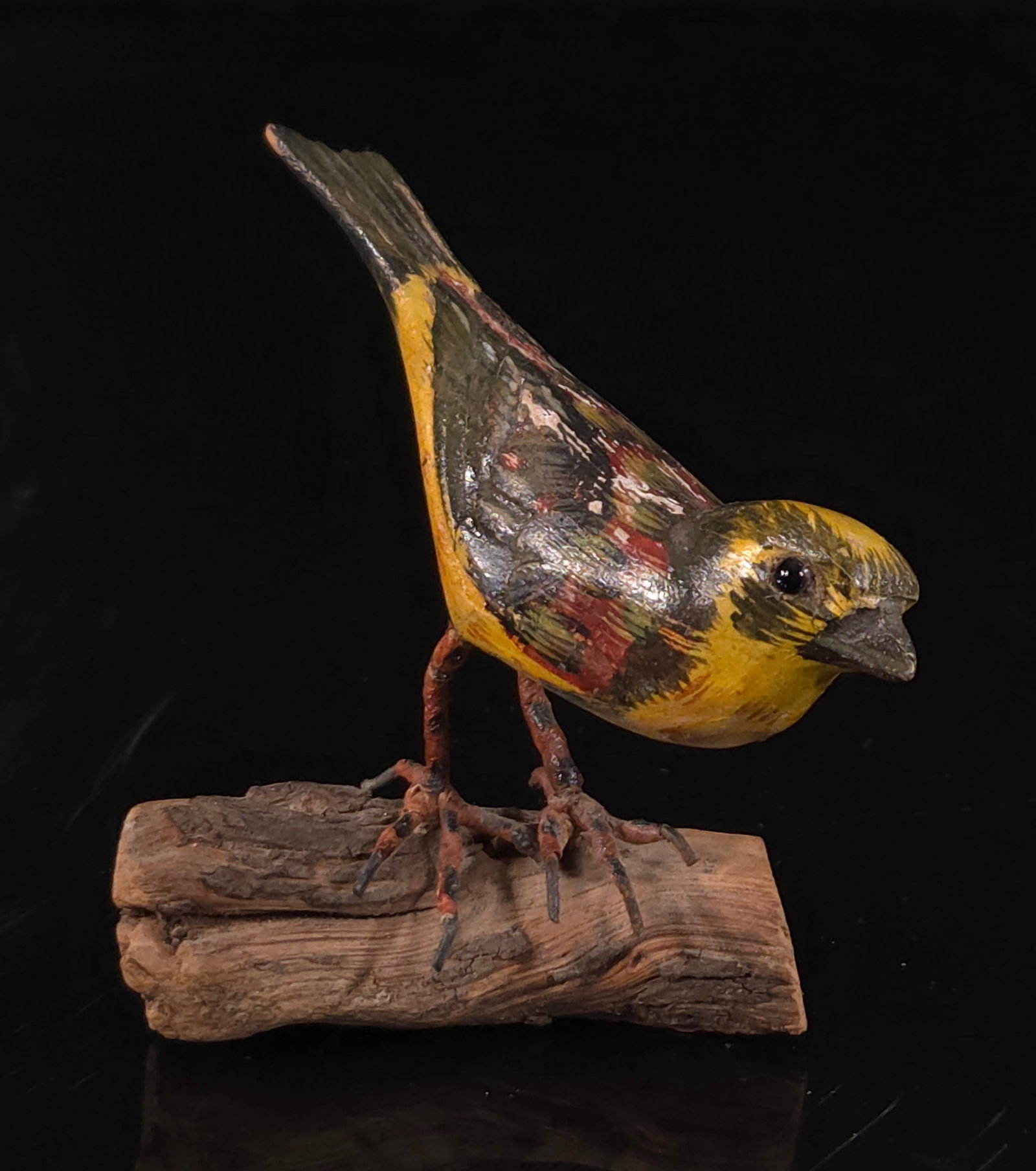 ANTIQUE CARVED WOOD HAND PAINTED BIRD ON BRANCH (1 of 3)