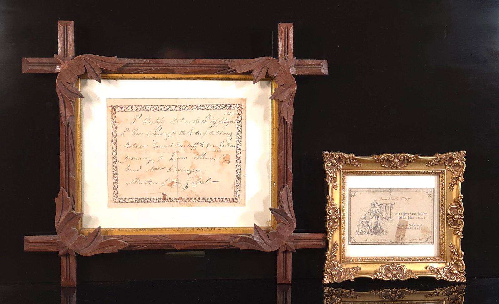 PAIR OF ANTIQUE DOCUMENTS - FRAMED (1 of 4)