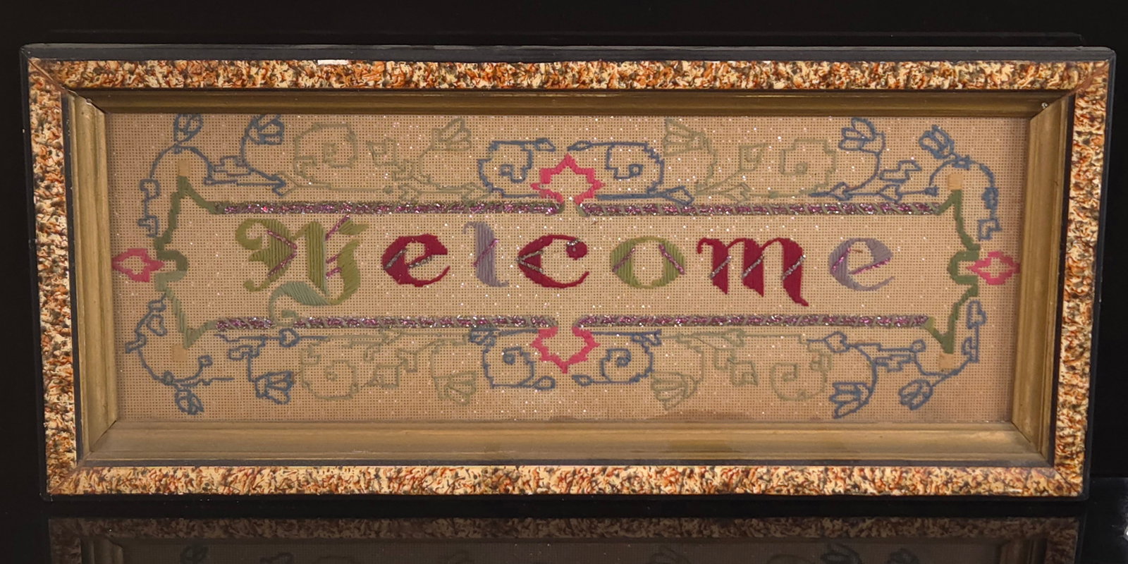 NICELY FRAMED "WELCOME" FRAMED NEEDLEWORK (1 of 4)