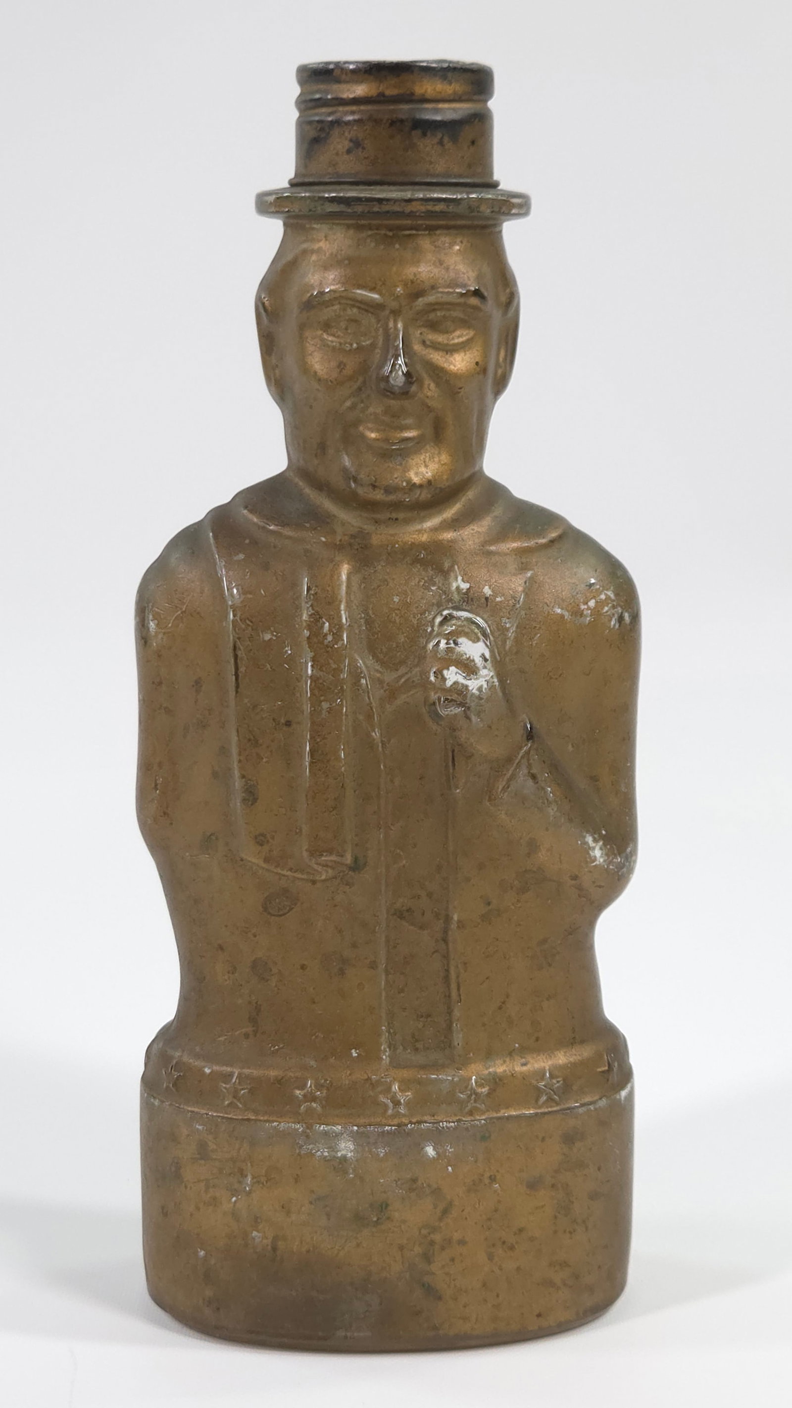 GOLD PAINTED FIGURAL ABRAHAM LINCOLN GLASS BANK (1 of 4)