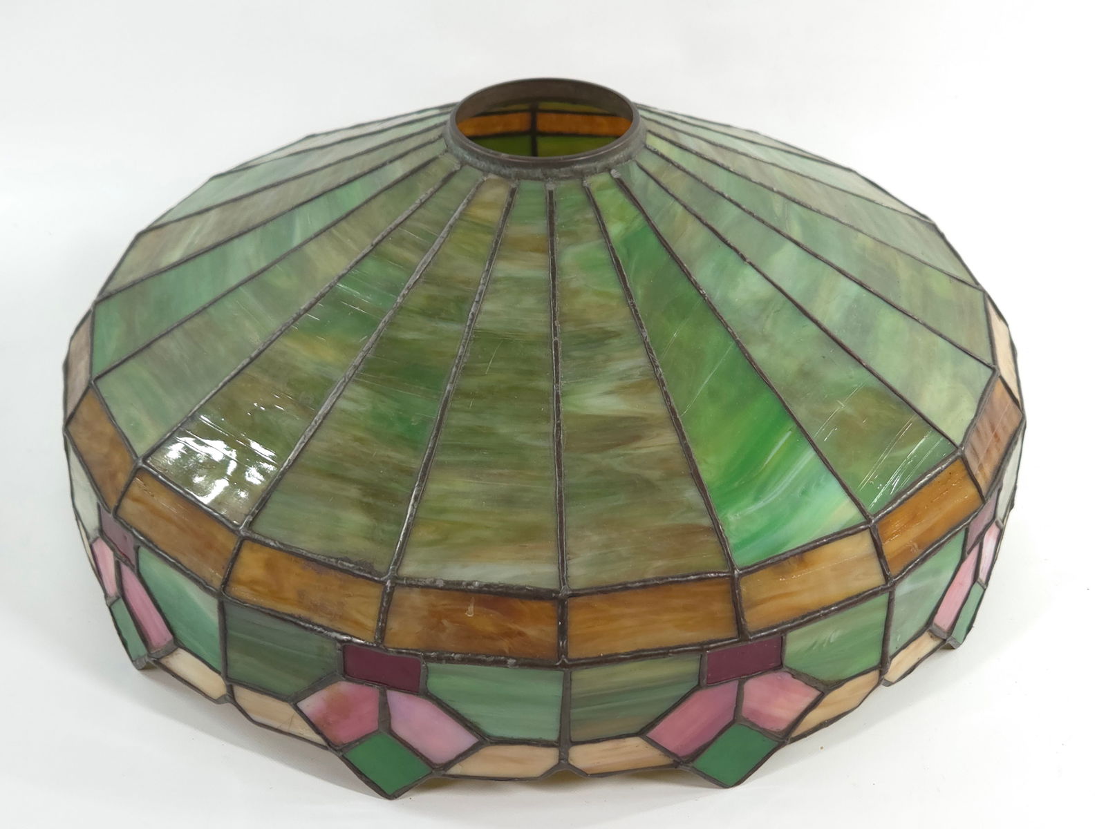 ANTIQUE COLORED SLAG GLASS LEADED LAMP SHADE (1 of 4)