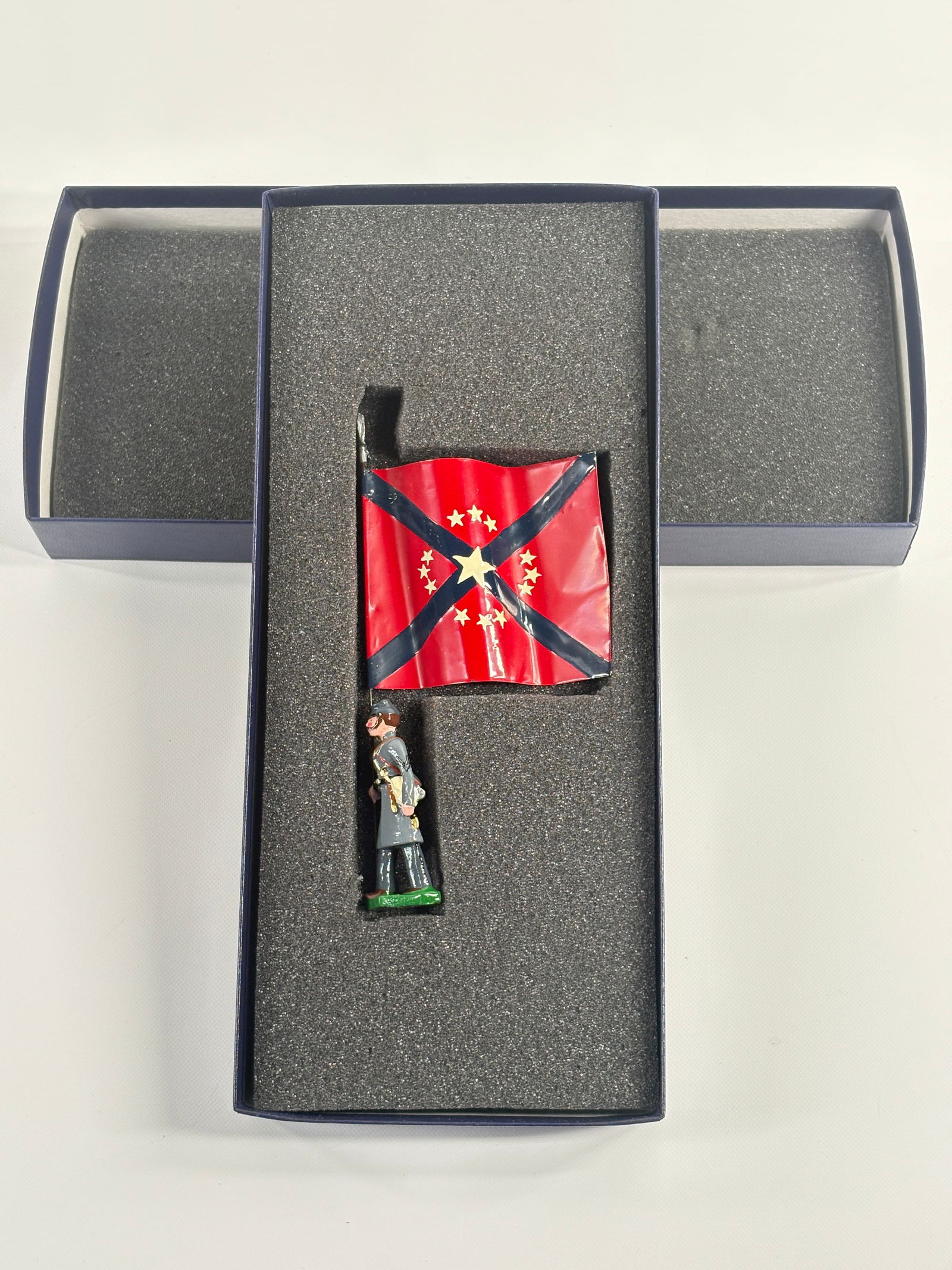 EDMUNDS FORT SEMMES FLAG 1863 MUSTANG ISLAND: REMAINS IN VERY GOOD CONDITION, SHOWING SOME WEAR FROM INSERT, NEED WIPED DOWN. BOX SHOWING SOME WEAR.