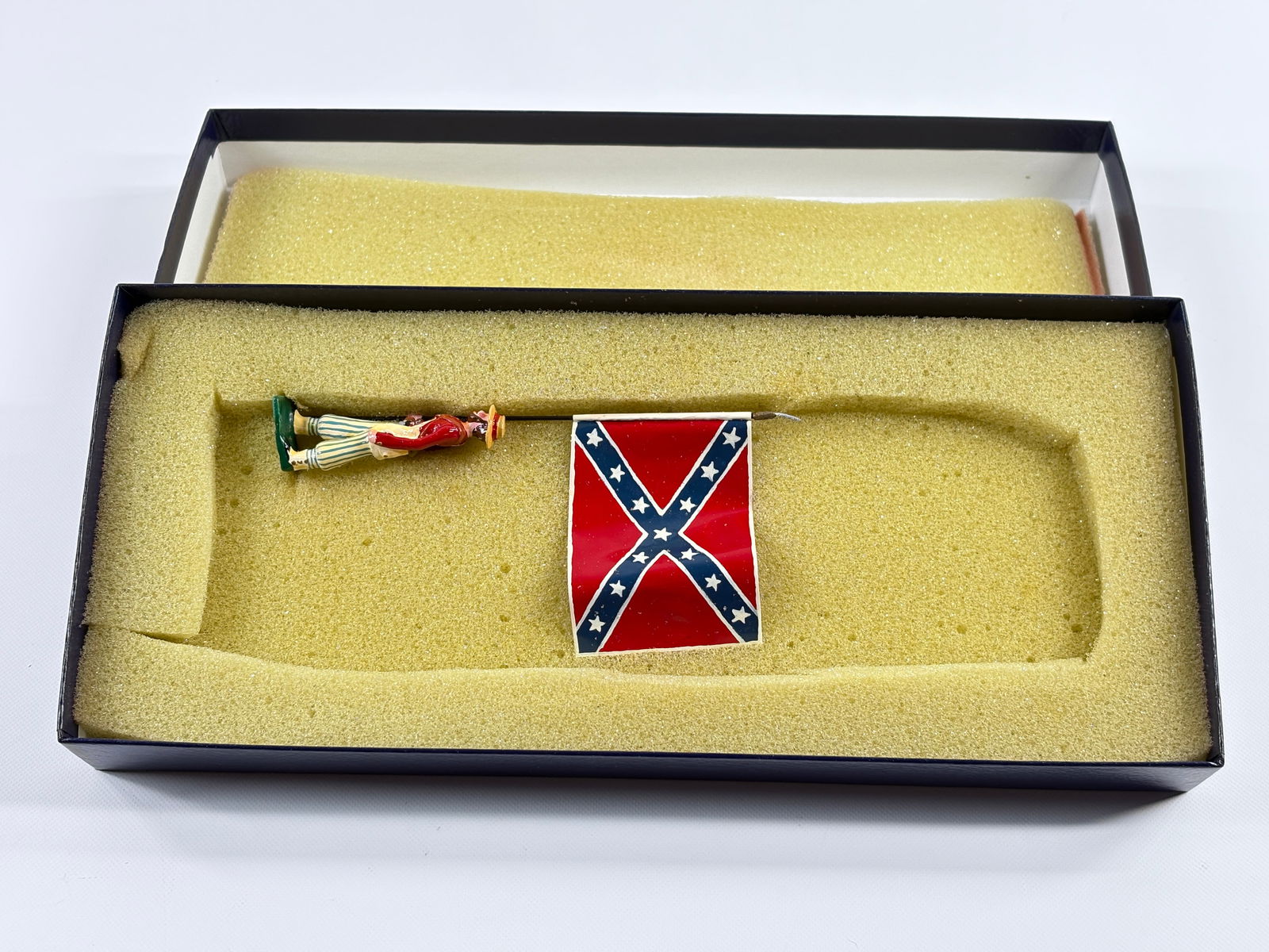 EDMUNDS 1ST SPECIAL BATTALION WHEAT'S TIGERS FLAG: REMAINS IN VERY GOOD CONDITION, SHOWING SOME WEAR FROM INSERT, NEED WIPED DOWN. BOX SHOWING SOME WEAR.