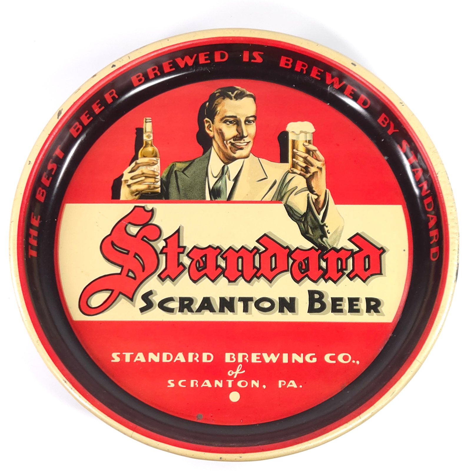 STANDARD BREWING CO. SCRANTON PA BEER TRAY: REMAINS IN GOOD CONDITION, SHOWING SOME MINIMAL EDGE WEAR.
