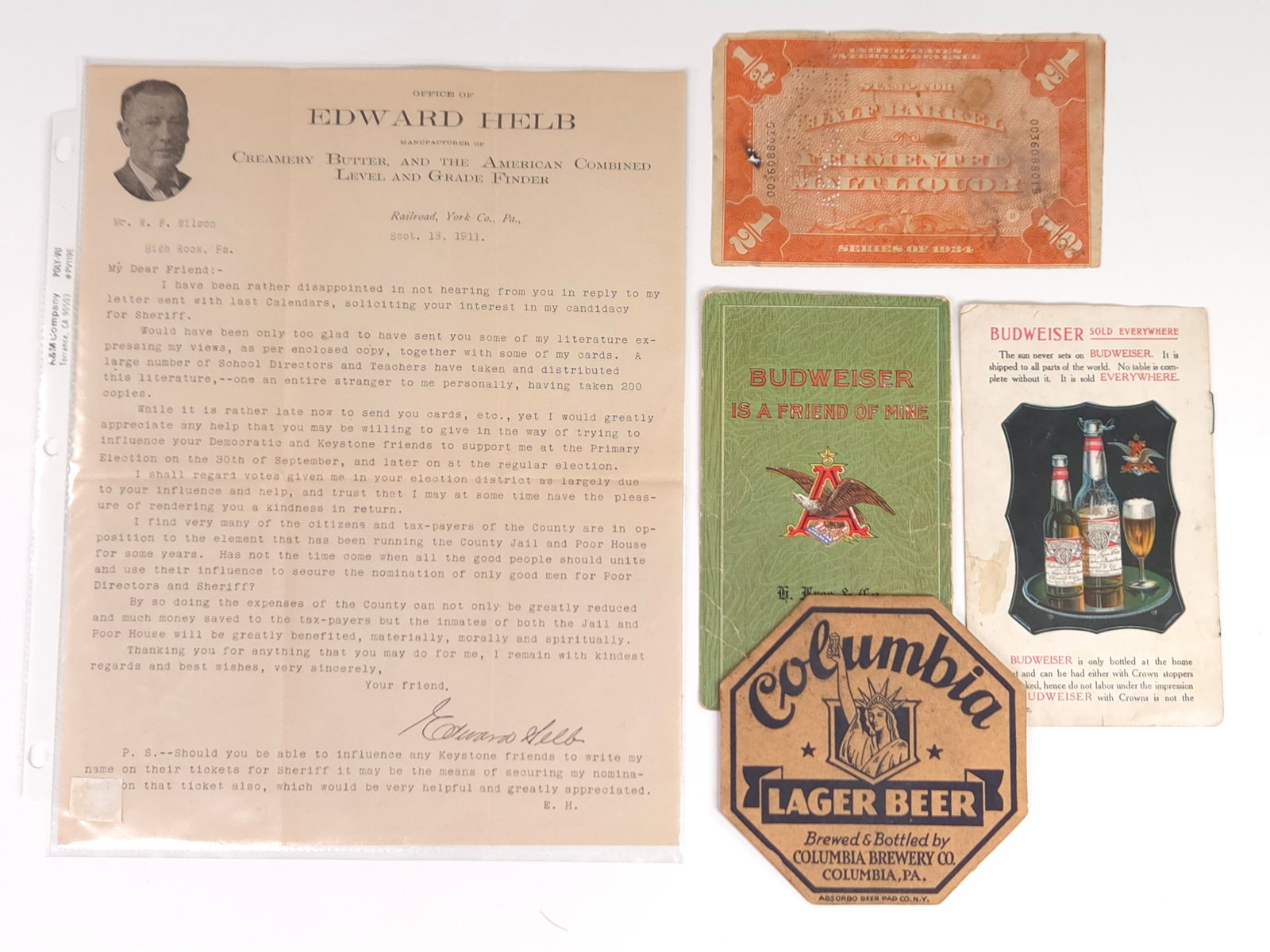 VARIOUS ADVERTISING BREWERY EPHEMERA: ALL REMAIN IN GOOD CONDITION, SHOWING SOME TYPICAL WEAR.