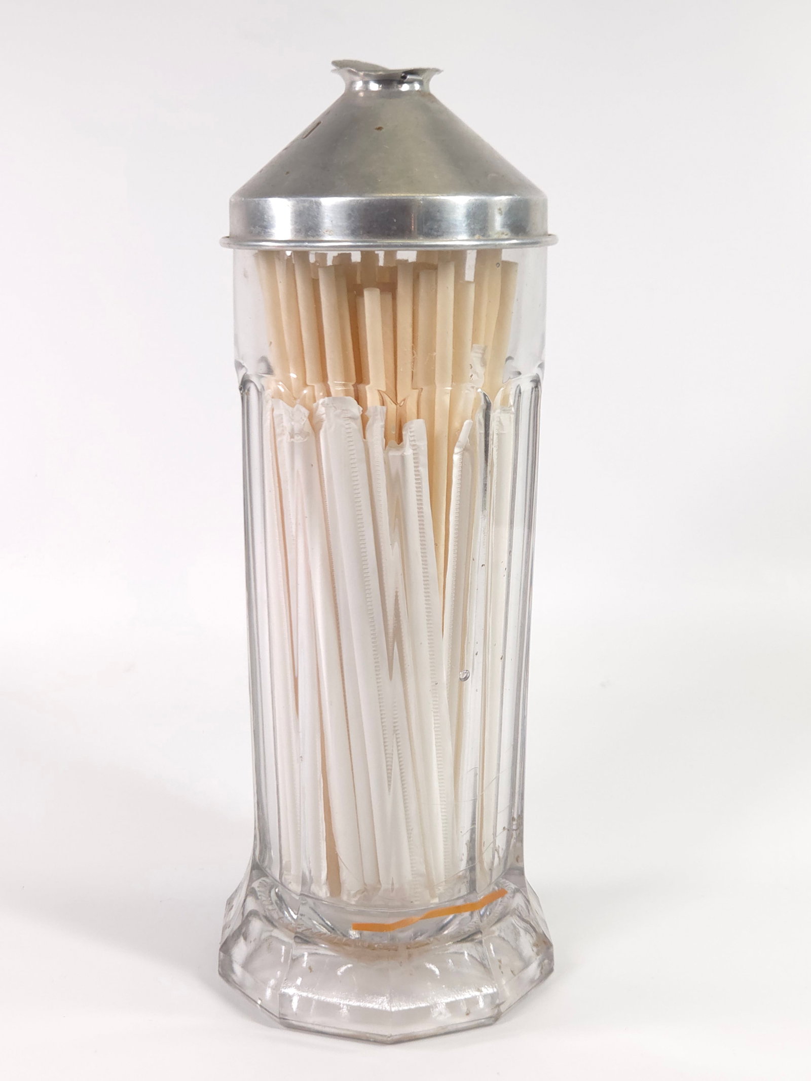 ANTIQUE GLASS STRAW HOLDER W/ LID (1 of 4)