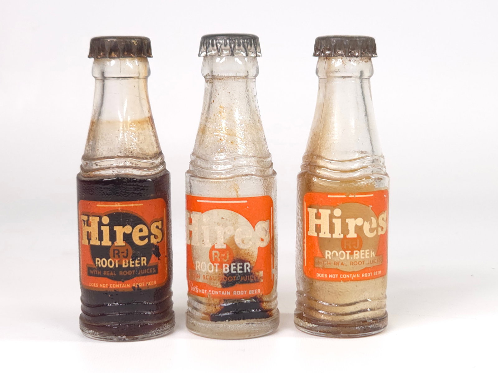 3) MINIATURE HIRES ROOT BEER BOTTLES (1 of 4)