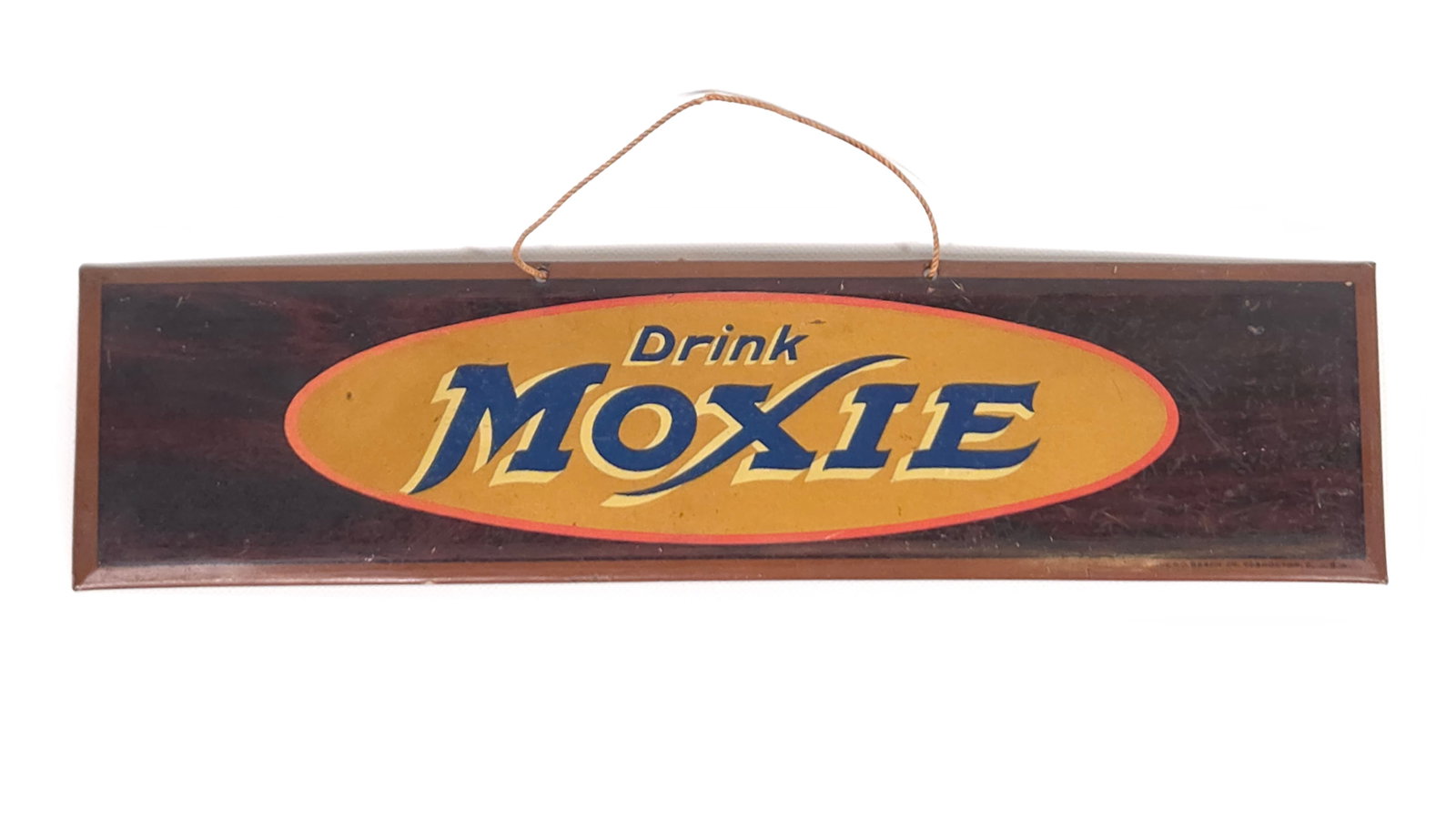 ANTIQUE DRINK MOXIE CELLULOID HANGING SIGN (1 of 4)