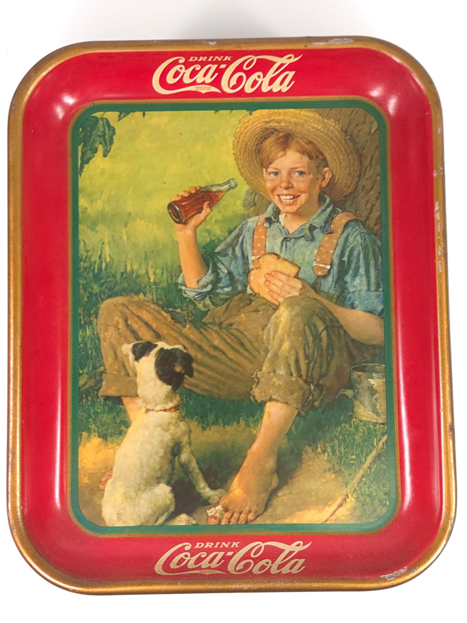 VINTAGE COCA COLA FISHING BOY NORMAN ROCKWELL TRAY (1 of 4)
