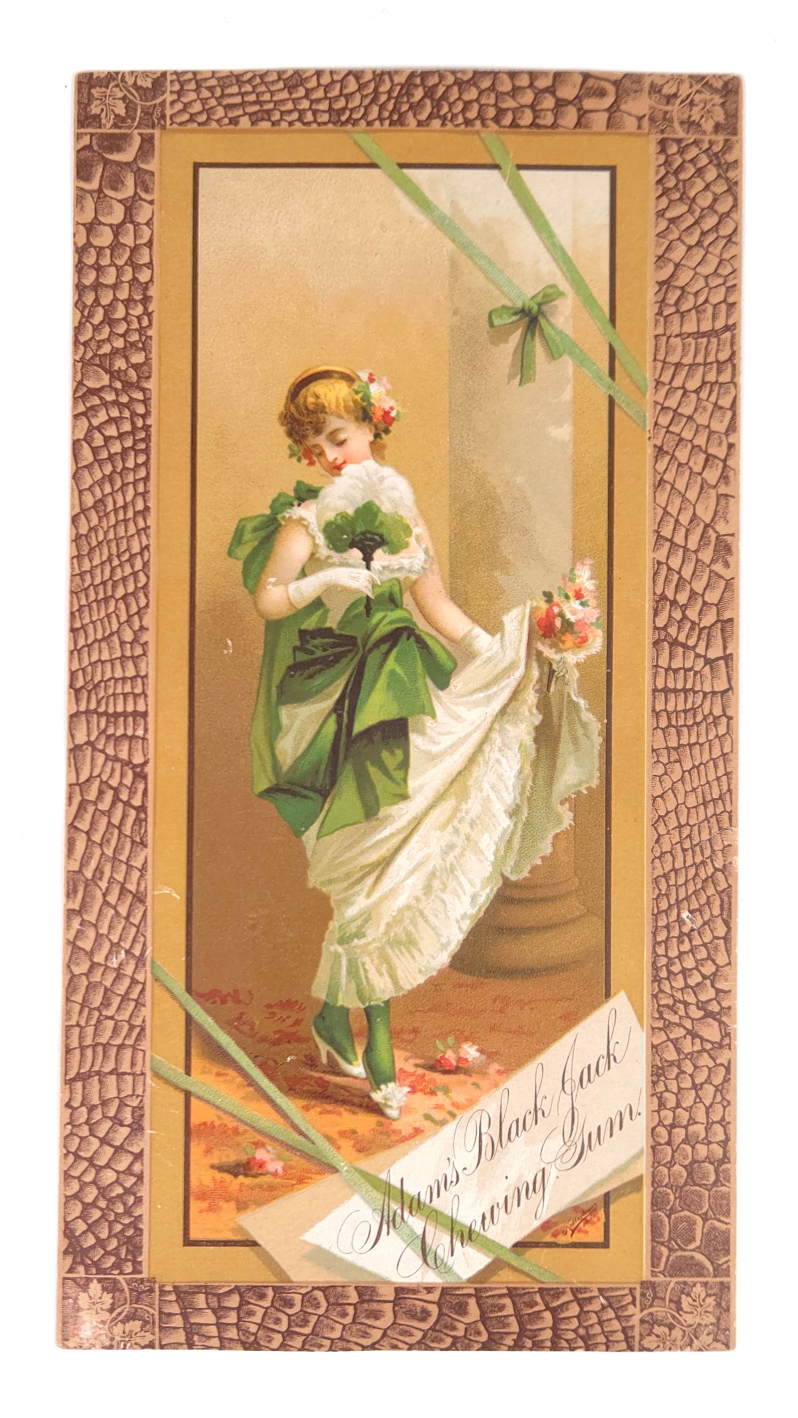 ADAMS BLACK JACK CHEWING GUM ADVERTISING CARD: REMAINS IN GOOD CONDITION, SHOWING SOME TYPICAL WEAR.