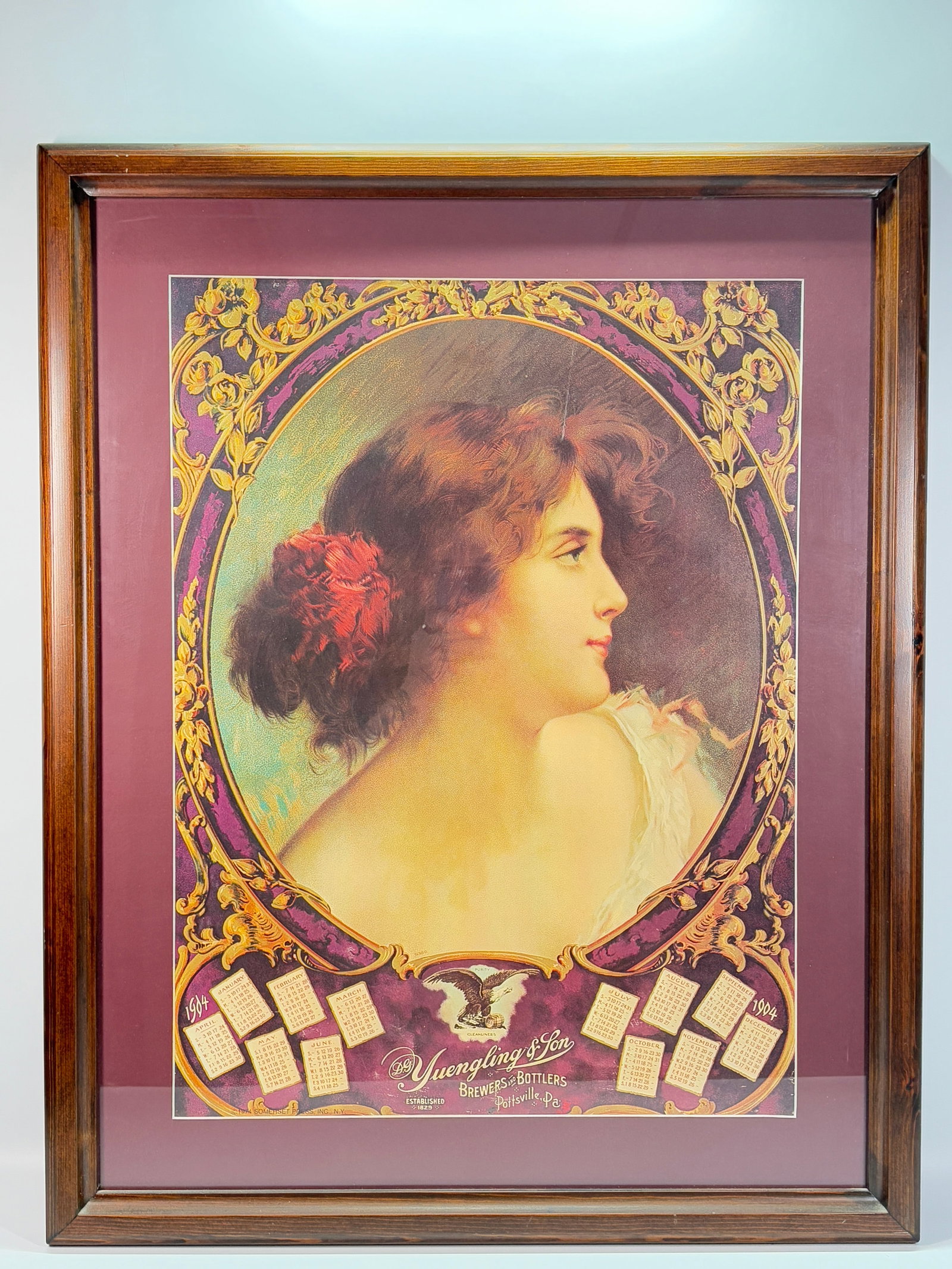 1904 YUENGLING & SON ADVERTISING CALENDAR: REMAINS IN VERY GOOD CLEAN CONDITION, NICELY FRAMED.