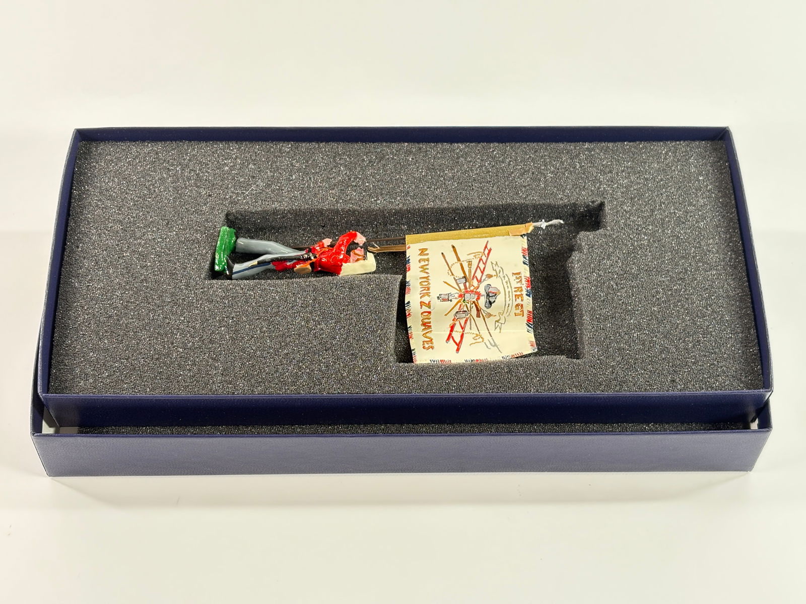 EDMUNDS BATTLE OF BULL RUN, 11TH NY REGT. FLAG: REMAINS IN VERY GOOD CONDITION, SHOWING SOME WEAR FROM INSERT, NEED WIPED DOWN. BOX SHOWING SOME WEAR.