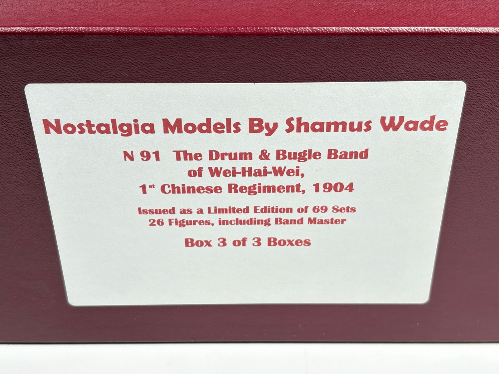 NOSTALGIA TOY SOLDIER 1ST CHINESE DRUM & BUGLE BAND: REMAINS IN VERY GOOD CLEAN CONDITION. BOX SHOWING SOME TYPICAL STORAGE WEAR.