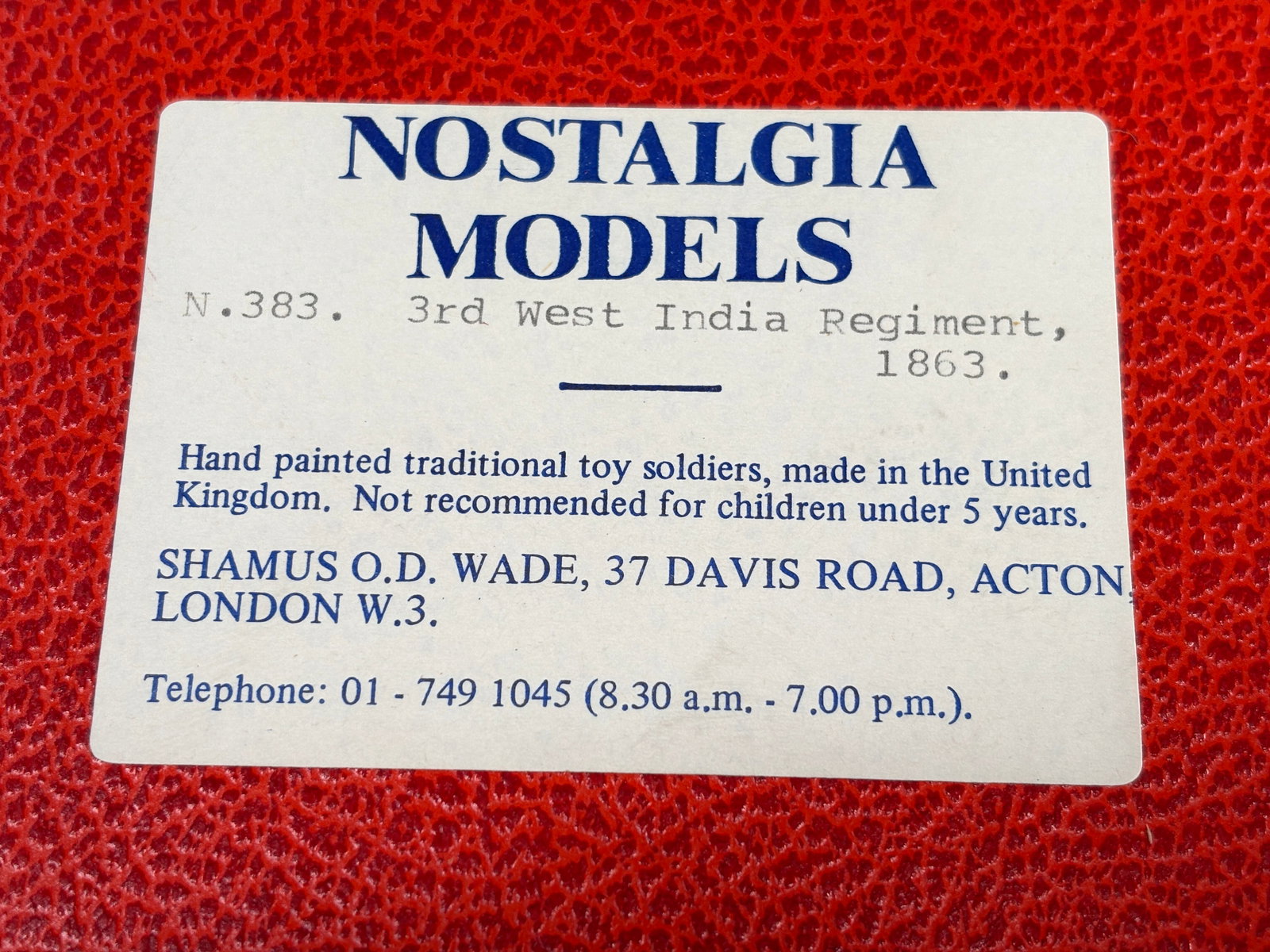 NOSTALGIA TOY SOLDIER 3RD WEST INDIA REGT. 1863: REMAINS IN VERY GOOD CLEAN CONDITION. BOX SHOWING SOME TYPICAL STORAGE WEAR.