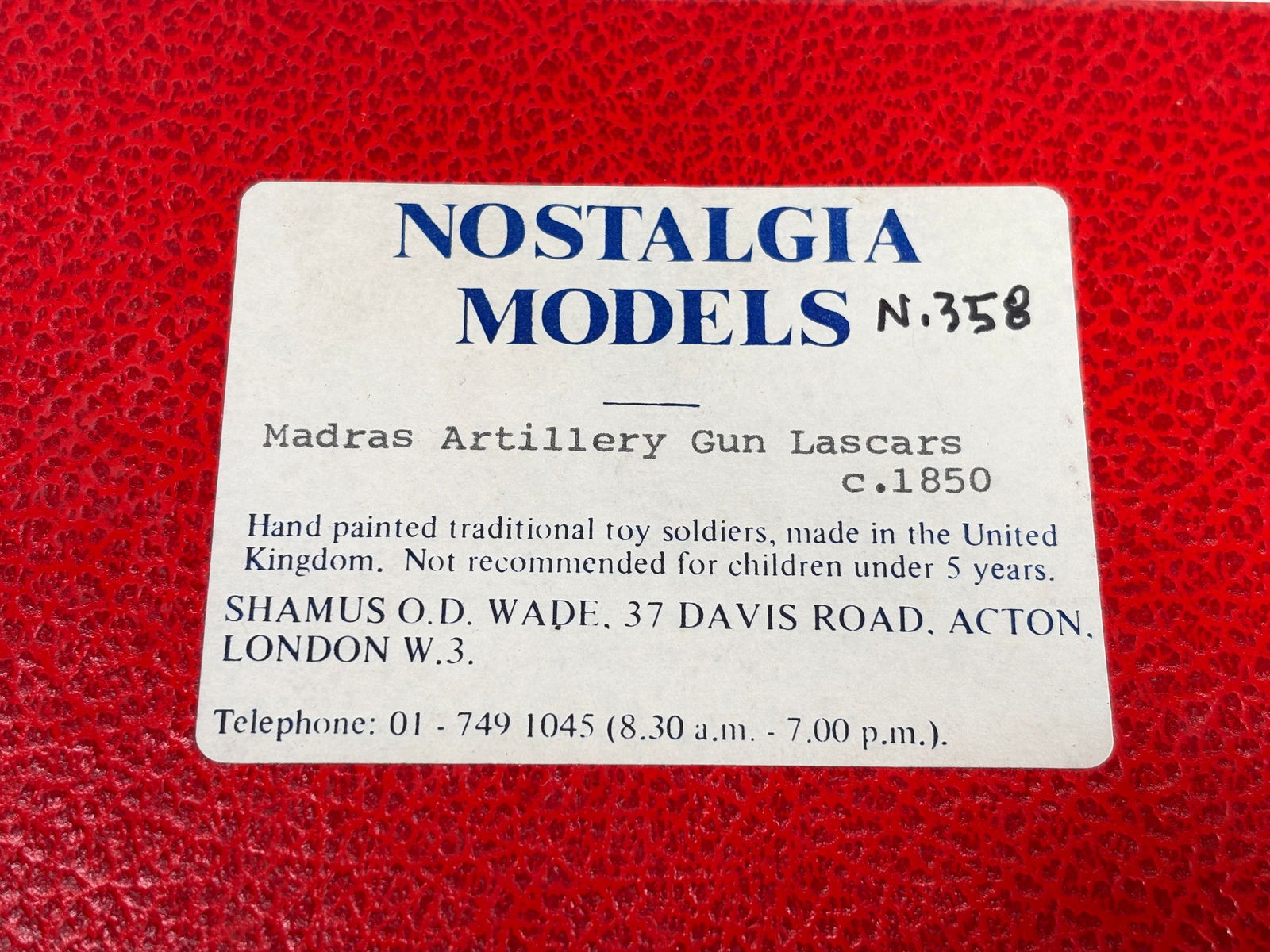 NOSTALGIA TOY SOLDIER MADRAS ARTILLERY GUN LASCARS: REMAINS IN VERY GOOD CLEAN CONDITION. BOX SHOWING SOME TYPICAL STORAGE WEAR.
