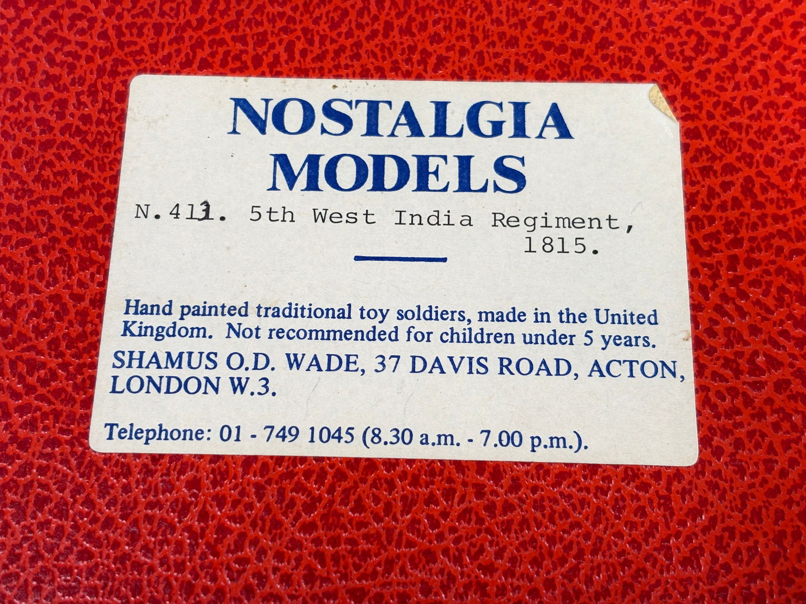 NOSTALGIA TOY SOLDIER 5TH WEST INDIA REGT. 1815: REMAINS IN VERY GOOD CLEAN CONDITION. BOX SHOWING SOME TYPICAL STORAGE WEAR.