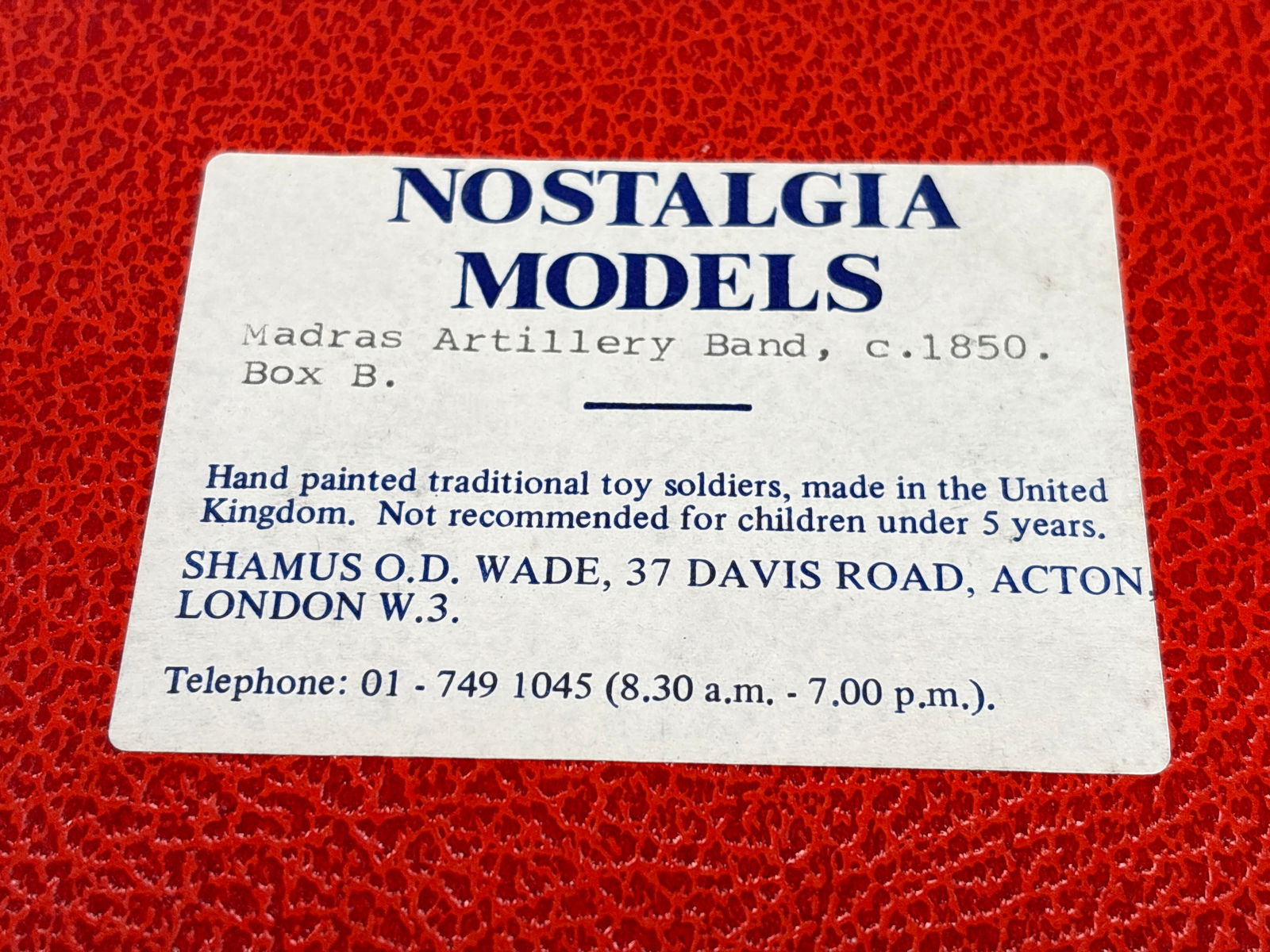 NOSTALGIA TOY SOLDIER MADRAS ARTILLERY BAND: REMAINS IN VERY GOOD CLEAN CONDITION. BOX SHOWING SOME TYPICAL STORAGE WEAR.