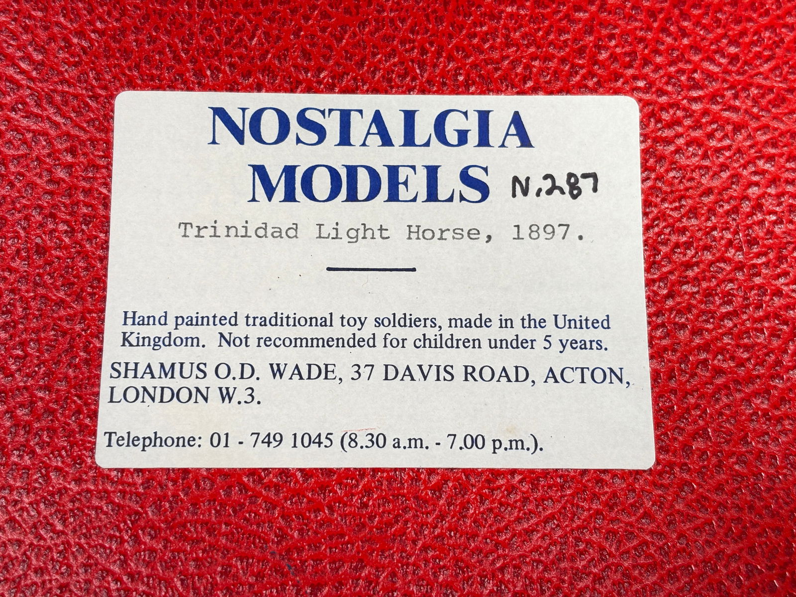 NOSTALGIA TOY SOLDIER TRINIDAD LIGHT HORSE, 1897: REMAINS IN VERY GOOD CLEAN CONDITION. BOX SHOWING SOME TYPICAL STORAGE WEAR.