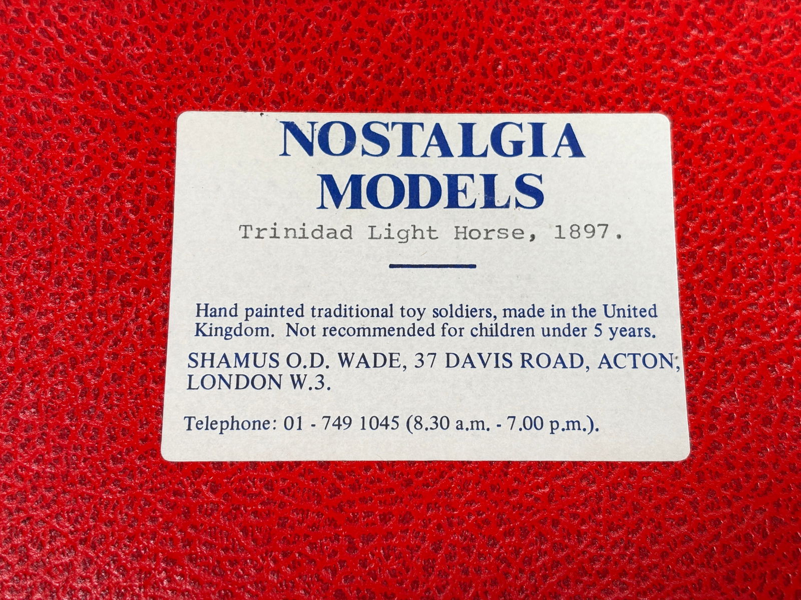 NOSTALGIA TOY SOLDIER TRINIDAD LIGHT HORSE, 1897: REMAINS IN VERY GOOD CLEAN CONDITION. BOX SHOWING SOME TYPICAL STORAGE WEAR.