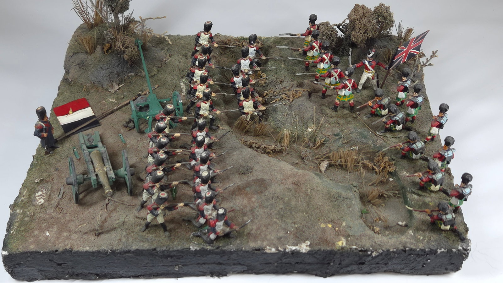 CUSTOM NAPOLEONIC WAR DIORAMA LEAD SOLDIERS: REMAINS IN VERY GOOD CONDITION, SHOWING ONLY SOME TYPICAL WEAR.