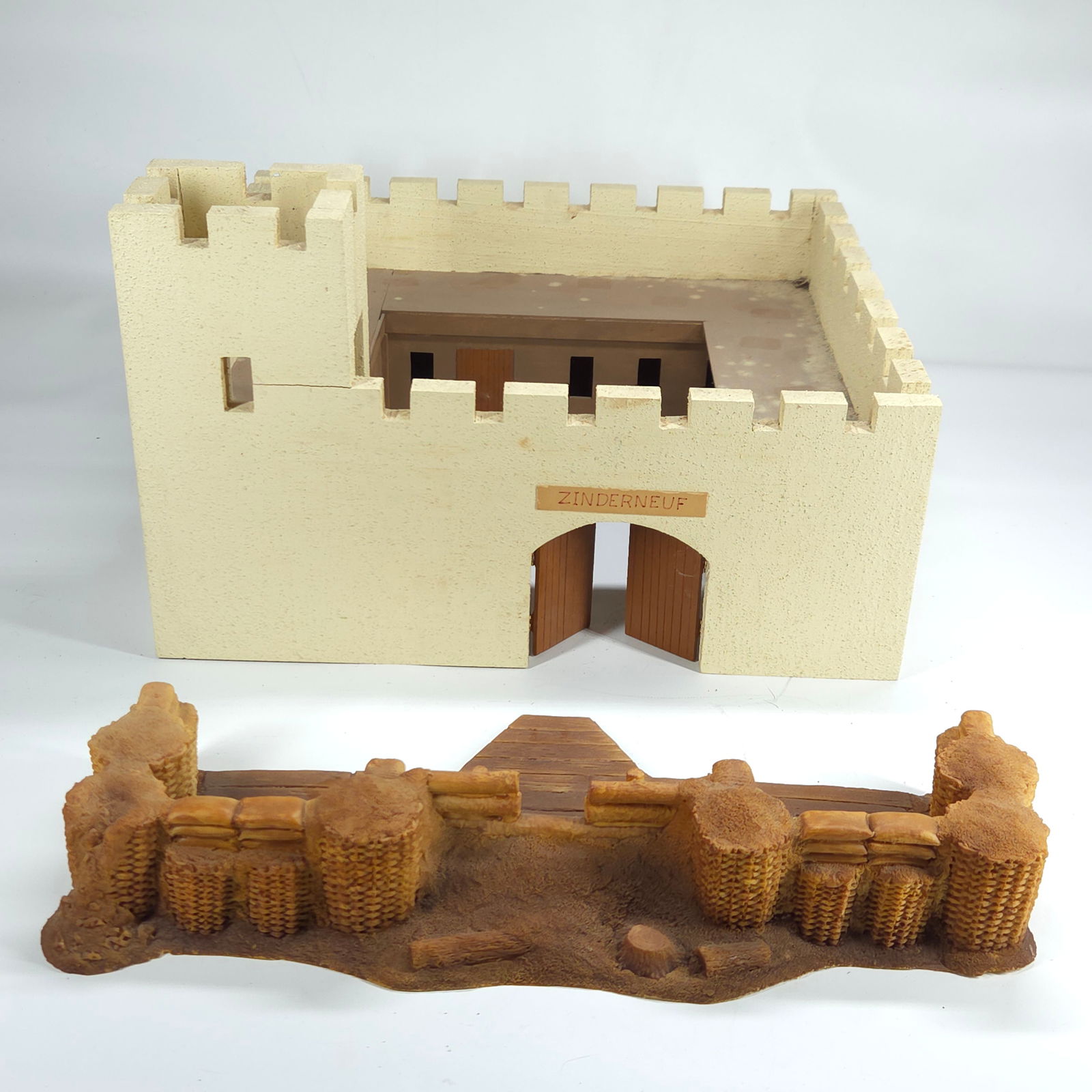 2) CUSTOM RESIN BUILDINGS FOR DIORAMA: REMAINS IN VERY GOOD CONDITION, SHOWING ONLY SOME TYPICAL WEAR.
