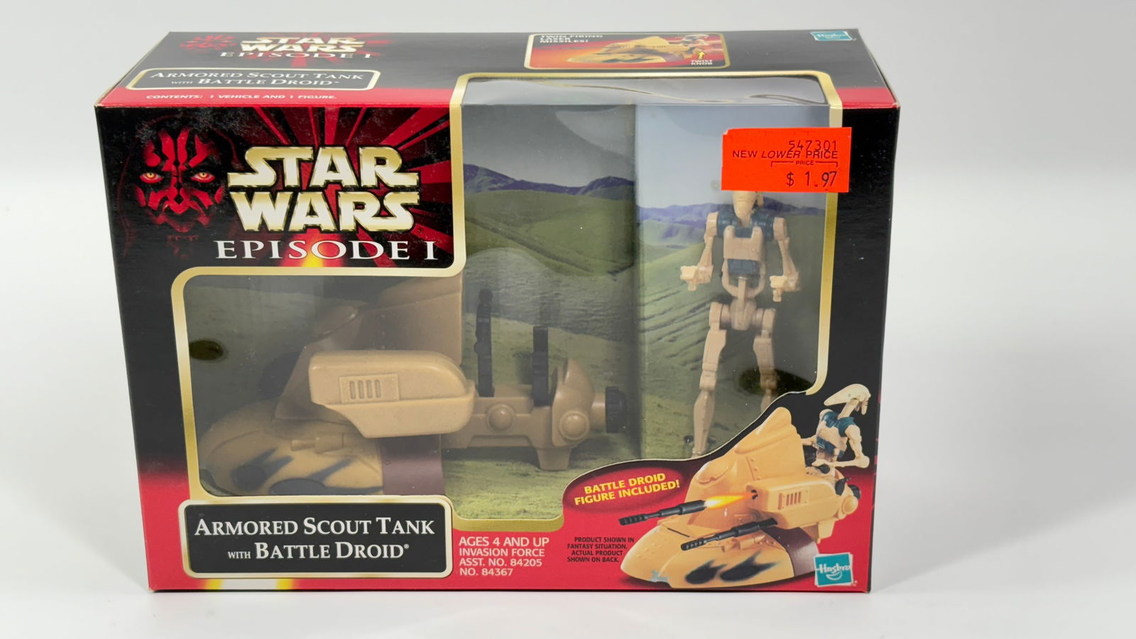 STAR WARS EPISODE I ARMORED SCOUT TANK W/ BATTLE DROID: REMAINS NEW IN FACTORY SEALED BOX